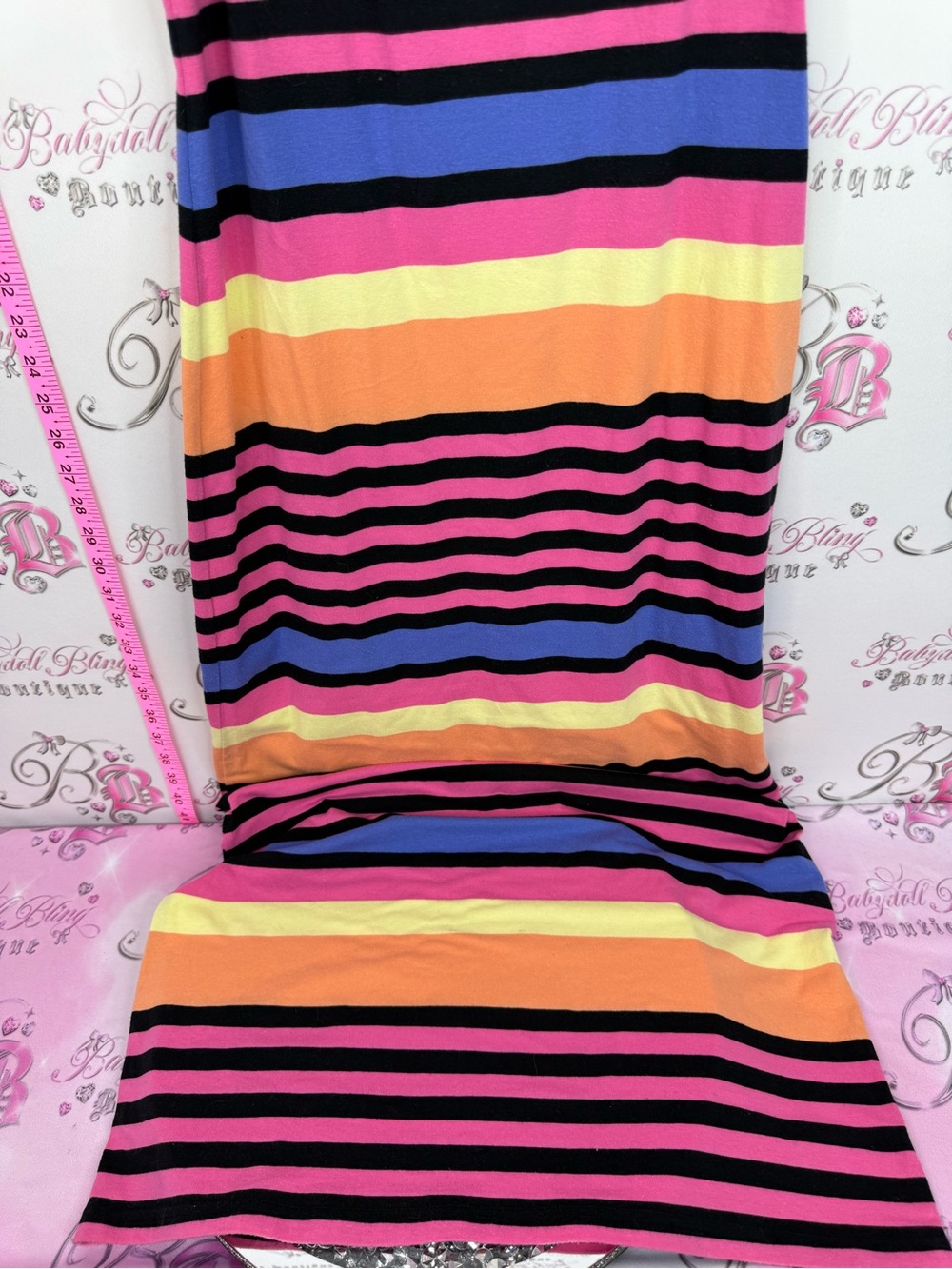 Derek Heart Striped Spaghetti Strap Maxi Dress - Pink, Orange, Blue, Yellow - Picture 3 of 10